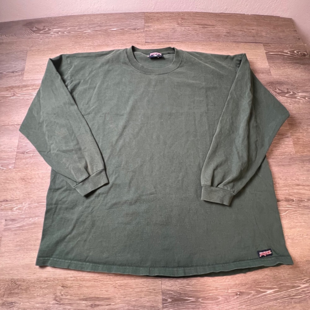 JanSport Long Sleeve T-Shirt Mens XL Green Vintage Made in USA Cotton Heavy